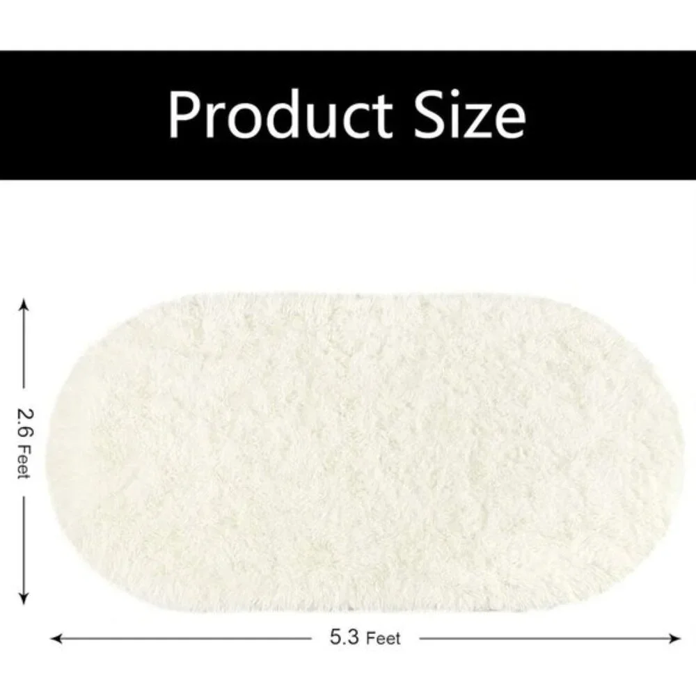 New 2.6x5.3 Fluffy Cream Rug, Soft Oval Shag Carpet for Home, Bedroom & Nursery